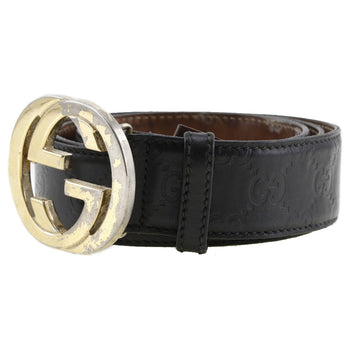 Gucci Belt 114876 Sima Leather Black Gg Interlocking Mens 90