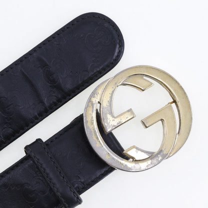 Gucci Belt 114876 Sima Leather Black Gg Interlocking Mens 90