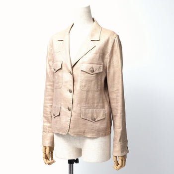 Chanel Tailored Jacket P26157V16390 Hemp Linen Beige Women 42