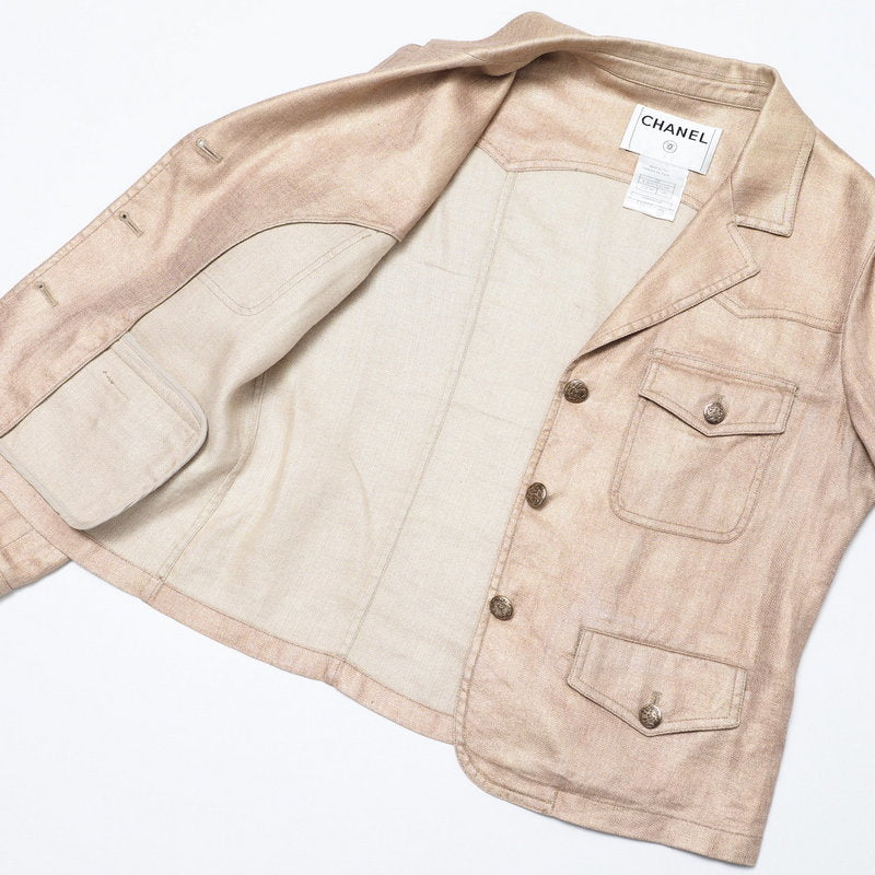 Chanel Tailored Jacket P26157V16390 Hemp Linen Beige Women 42