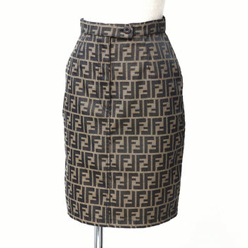 Fendi Skirt 09.571960 66960 Polyester Brown Zucca Pattern Ff Logo Tight Skirt Women 38