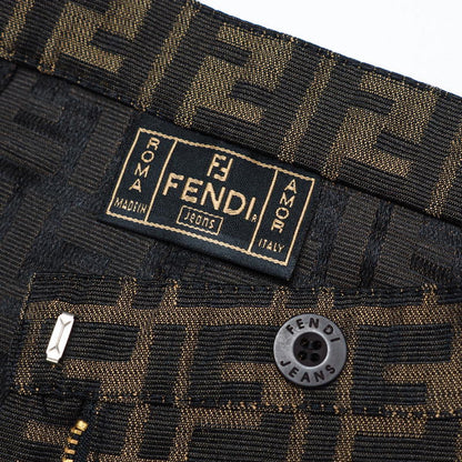 Fendi Skirt 09.571960 66960 Polyester Brown Zucca Pattern Ff Logo Tight Skirt Women 38