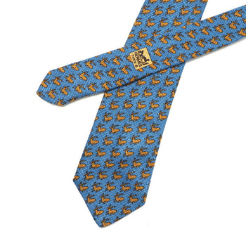Hermes Tie Silk Blue Mens