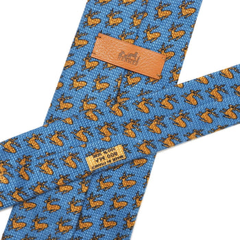 Hermes Tie Silk Blue Mens