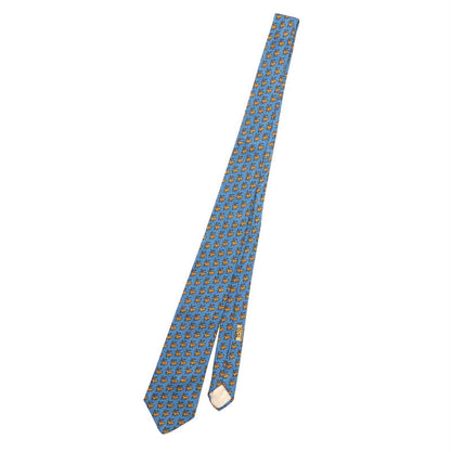 Hermes Tie Silk Blue Mens