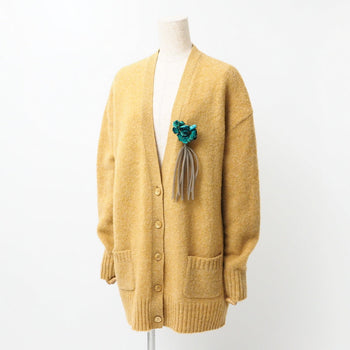 Gucci Cardigan 635162 Wool Mustard With Brooch Oversize Women M (170/92Y)