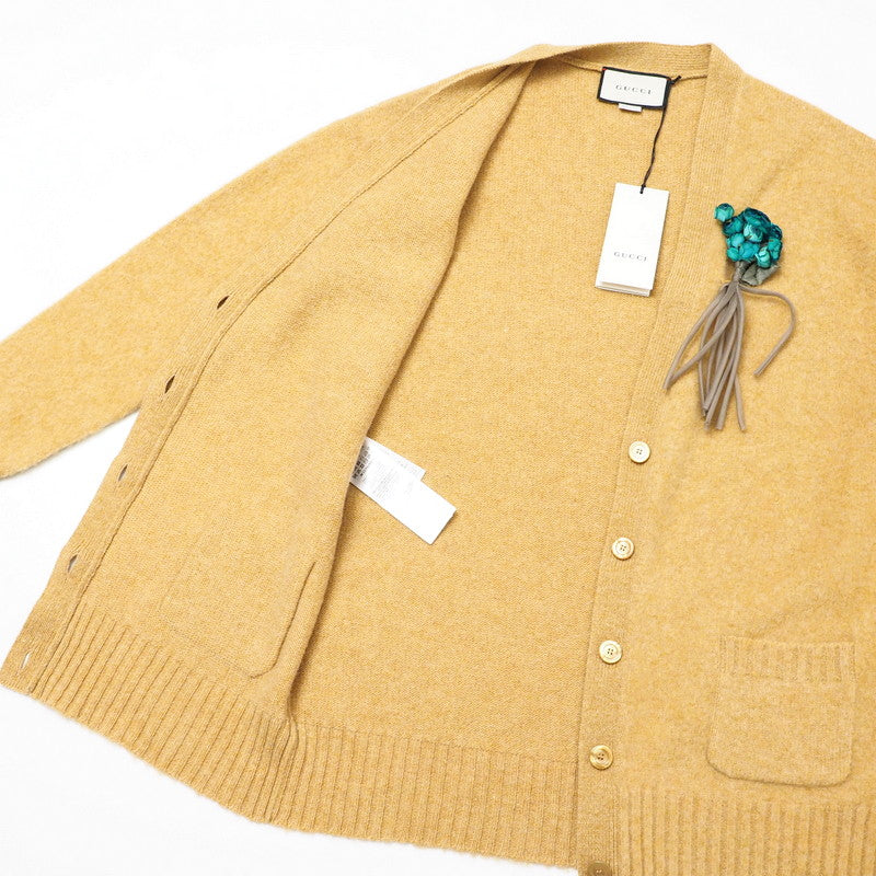 Gucci Cardigan 635162 Wool Mustard With Brooch Oversize Women M (170/92Y)