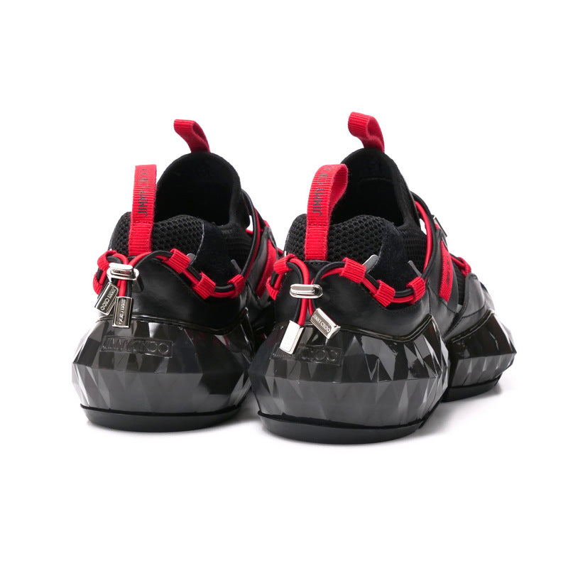 Jimmy Choo Sneakers Stretch Mesh/Suede Leather Mix Black X Red Diamond Trail/F Diamond Trail Women