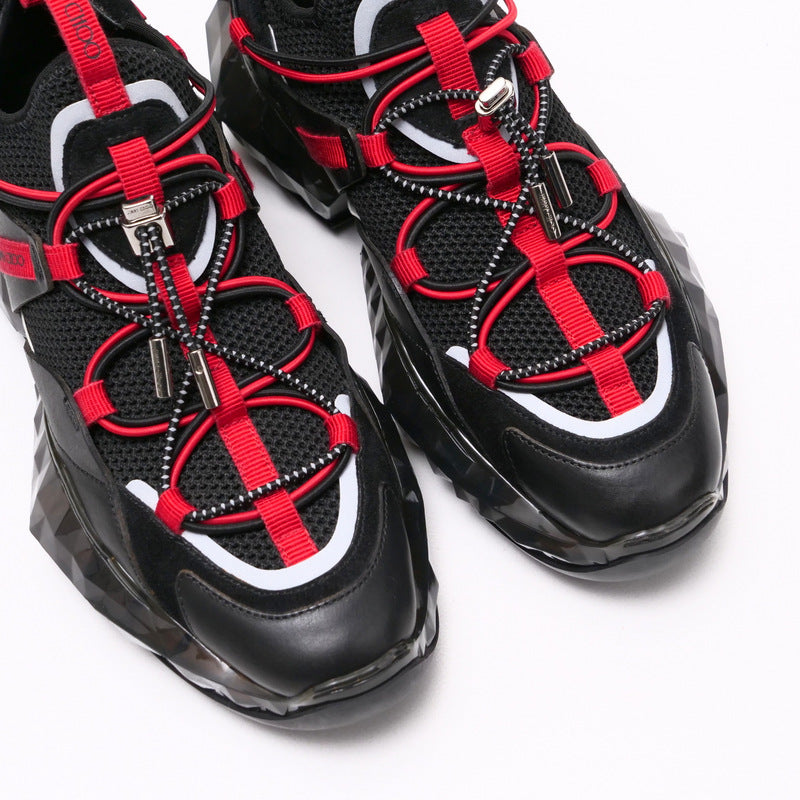Jimmy Choo Sneakers Stretch Mesh/Suede Leather Mix Black X Red Diamond Trail/F Diamond Trail Women