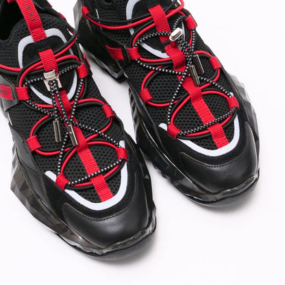 Jimmy Choo Sneakers Stretch Mesh/Suede Leather Mix Black X Red Diamond Trail/F Diamond Trail Women