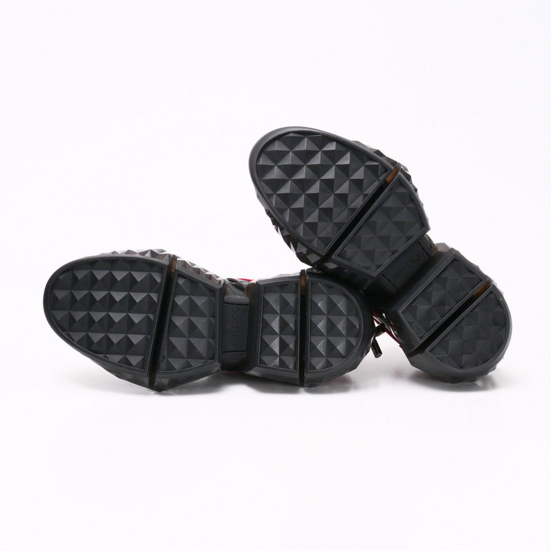 Jimmy Choo Sneakers Stretch Mesh/Suede Leather Mix Black X Red Diamond Trail/F Diamond Trail Women