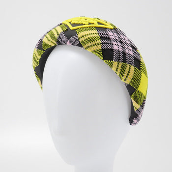 Prada Hair Accessory Velor Multicolor Hairband With Triangle Logo Headband Check Pattern Women