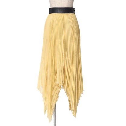 Loewe Long Skirt S359344Xbp 100% Polyester/Calf Leather Yellow / Black / Silver Women 34