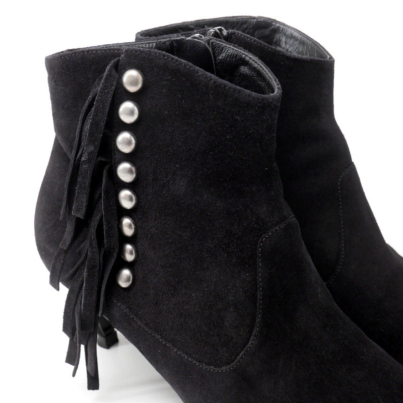 Saint Laurent Paris Boots Suede Leather Black Women 37