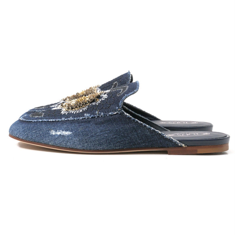 Tod'S Sandals Xxw79A0Ar10 Denim Indigo, Silver, Gold Women 37
