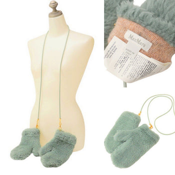 Max Mara Glove 23456606336 Alpaca, Virgin Wool, Silk, Lining=Wool Green Teddy Bear Women Sm