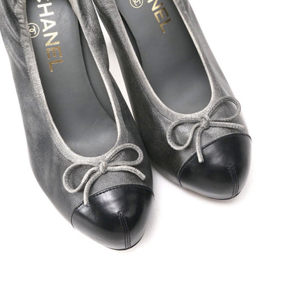 Chanel Pumps G26879 Genuine Leather Gray Black Women 36.5C