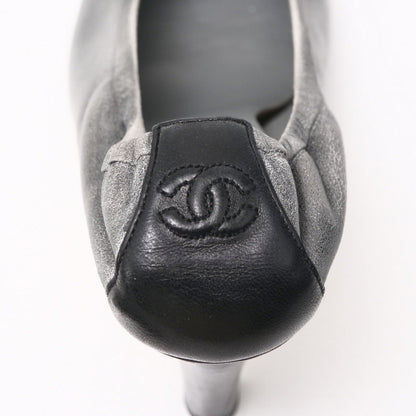 Chanel Pumps G26879 Genuine Leather Gray Black Women 36.5C