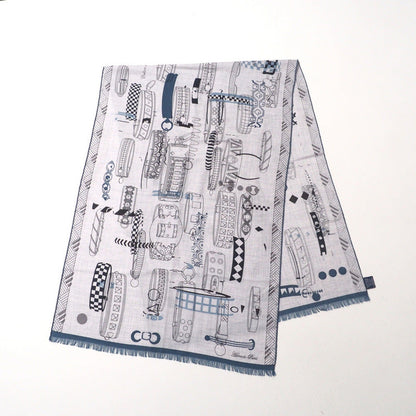 Hermes Stall 694134T Jv~70Vn30 Gray Colliers De Chiens Imprimeur Fou Rectangle Mens