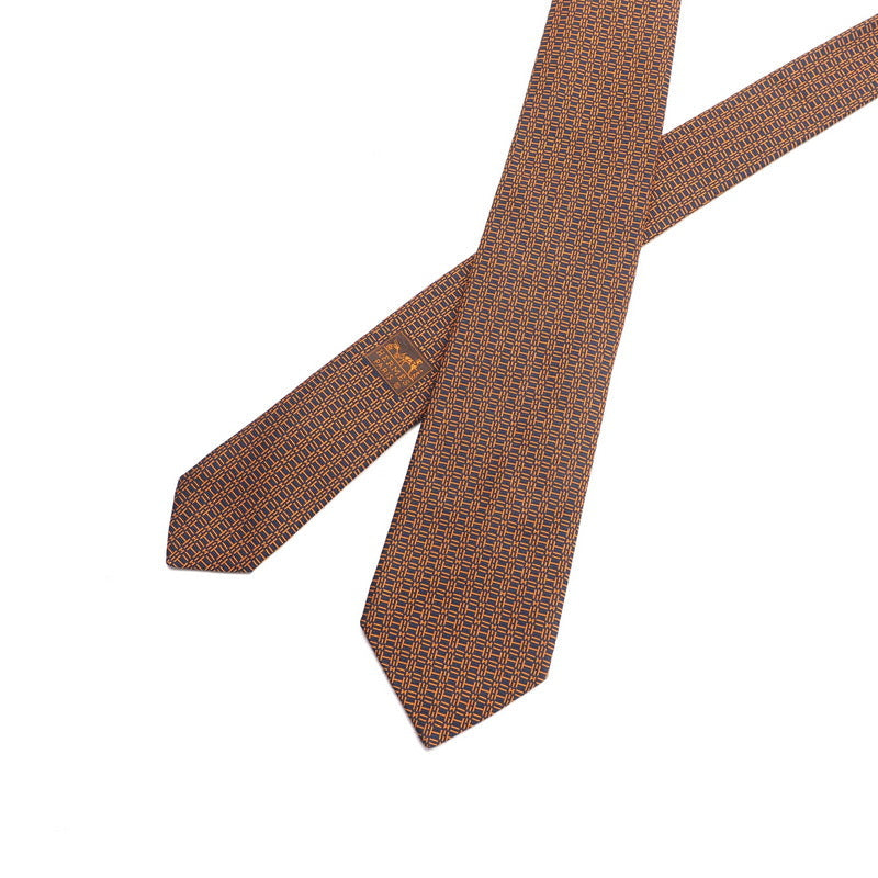 Hermes Tie 339300T Silk Black X Orange Type Mens