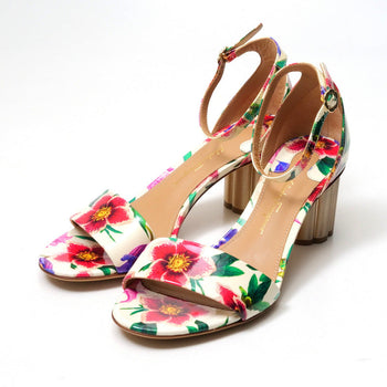 Salvatore Ferragamo Sandals Patent Leather Ivory Flower Print Eraclea Women 6.5C