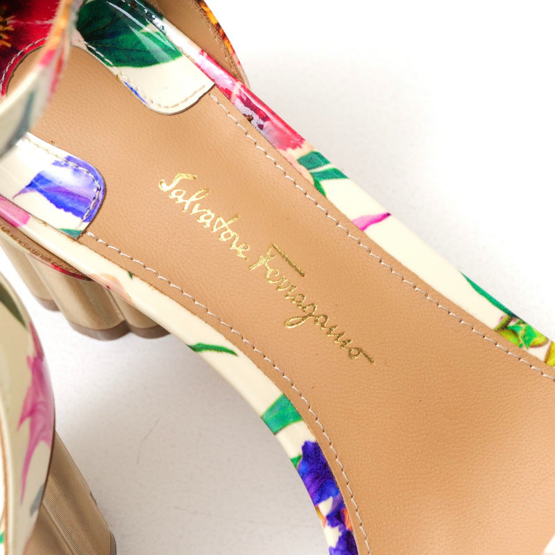 Salvatore Ferragamo Sandals Patent Leather Ivory Flower Print Eraclea Women 6.5C