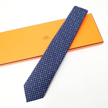 Hermes Tie 339390T Silk Navy Mens