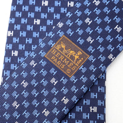 Hermes Tie 339390T Silk Navy Mens