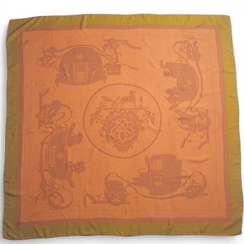 Hermes Scarf Silk Brown Khaki Carre130 Women