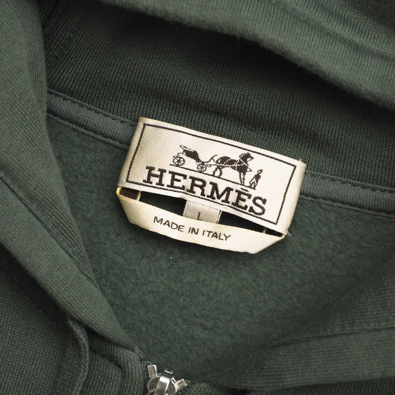 Hermes Hoodie Sweat Khaki Run H Mens L
