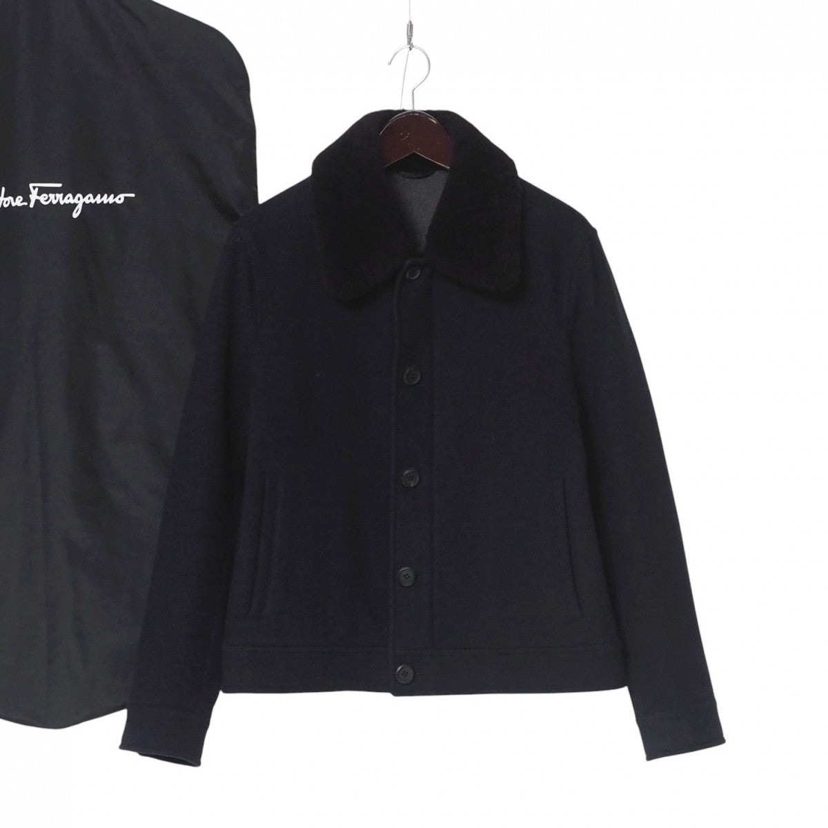 Salvatore Ferragamo Jacket 100% Wool Navy Fur