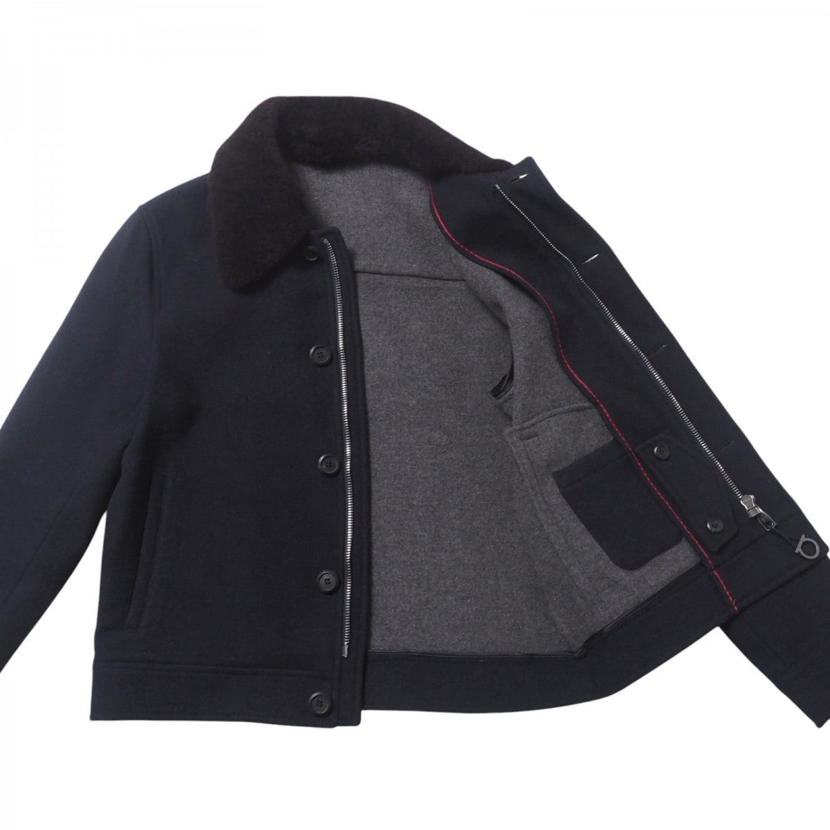 Salvatore Ferragamo Jacket 100% Wool Navy Fur