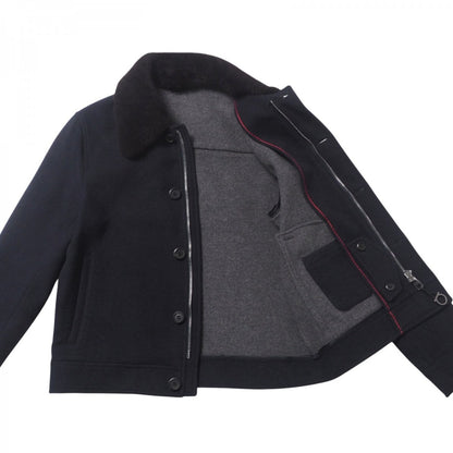 Salvatore Ferragamo Jacket 100% Wool Navy Fur