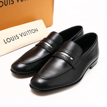 Louis Vuitton Loafers Leather Black Mens 7M