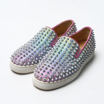 Christian Louboutin Sneakers Leather Silver Pink Aurora Roller Boat Women 36.5