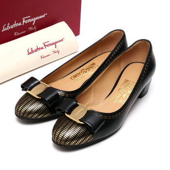 Salvatore Ferragamo Pumps 0630824 Leather Black Gold 5D