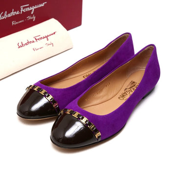 Salvatore Ferragamo Pumps Suede Leather X Patent Leather Purple Gold Metal Women 6M