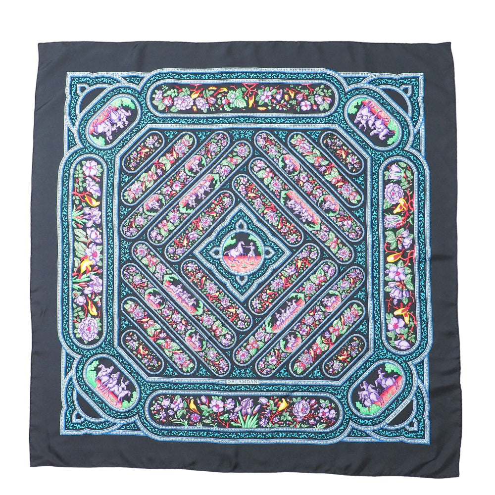 Hermes Scarf Silk Dark Navy Black Multicolor Women