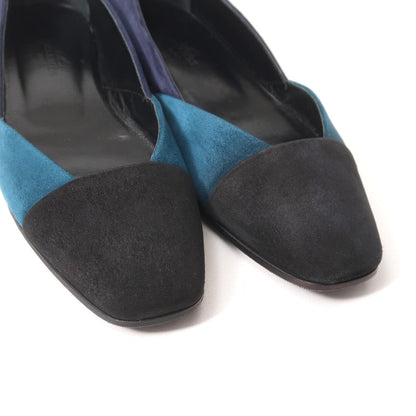 Hermes Pumps Suede Navy Black Blue Type Women 37 1/2
