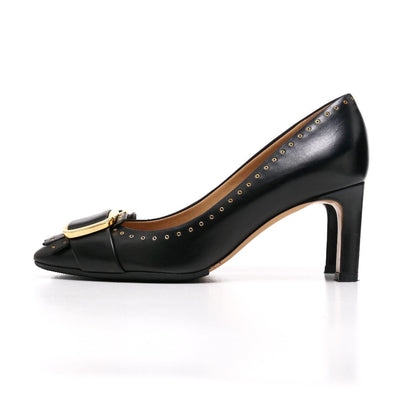 Salvatore Ferragamo Pumps Zx10444 70 Leather Black Gold Women 4 1/2 C