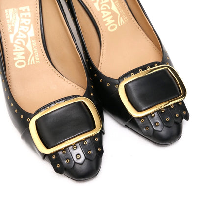 Salvatore Ferragamo Pumps Zx10444 70 Leather Black Gold Women 4 1/2 C