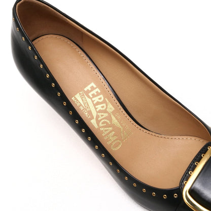 Salvatore Ferragamo Pumps Zx10444 70 Leather Black Gold Women 4 1/2 C