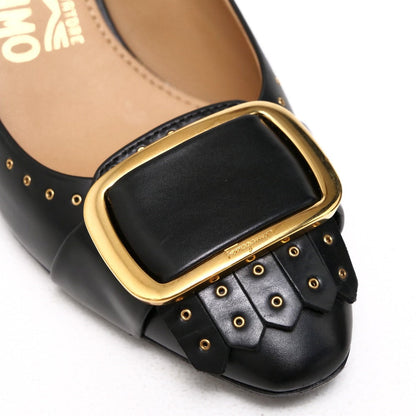 Salvatore Ferragamo Pumps Zx10444 70 Leather Black Gold Women 4 1/2 C
