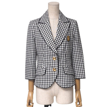 Burberry Blue Label Tailored Jacket 100% Cotton Black X White Fcf28-701-09 Women 38