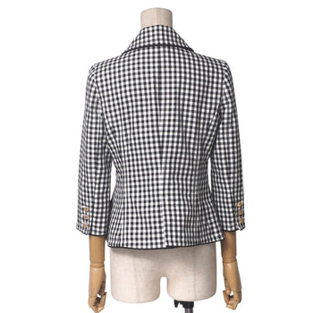 Burberry Blue Label Tailored Jacket 100% Cotton Black X White Fcf28-701-09 Women 38