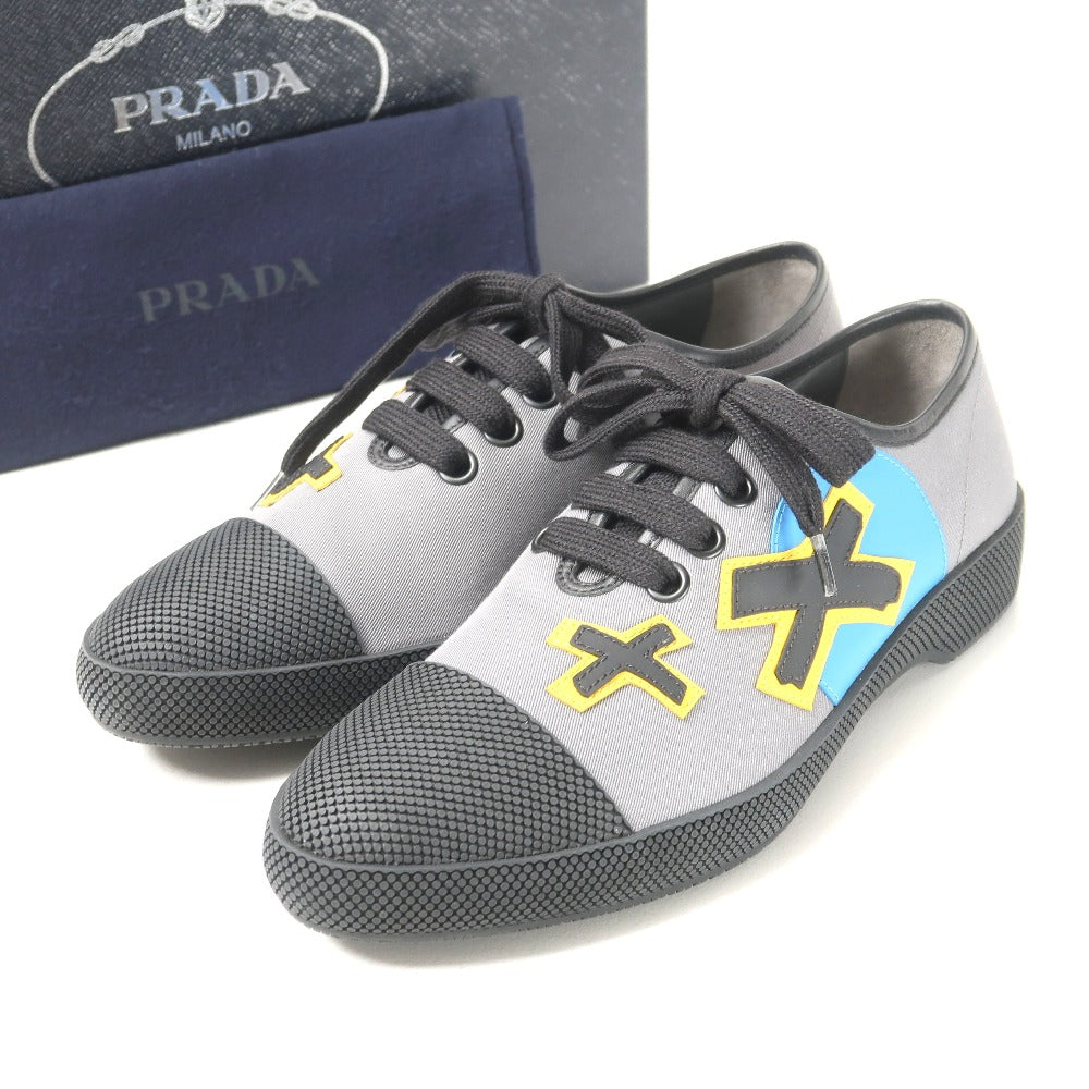 Prada Sneakers Leather Grey Black Yellow Blue 2Eg176 Women 5 1/2