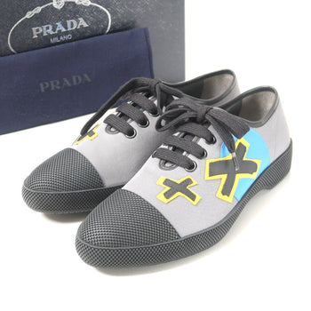 Prada Sneakers Leather Grey Black Yellow Blue 2Eg176 Women 5 1/2