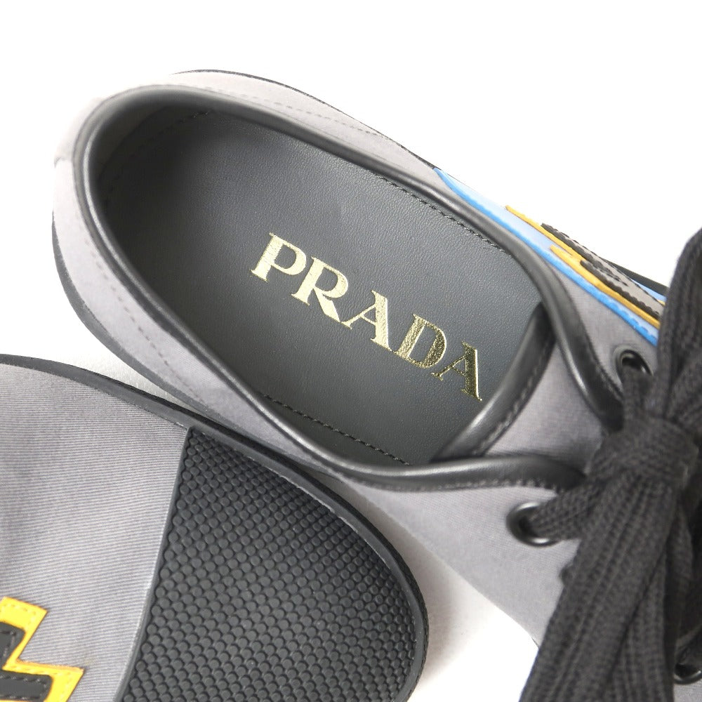 Prada Sneakers Leather Grey Black Yellow Blue 2Eg176 Women 5 1/2