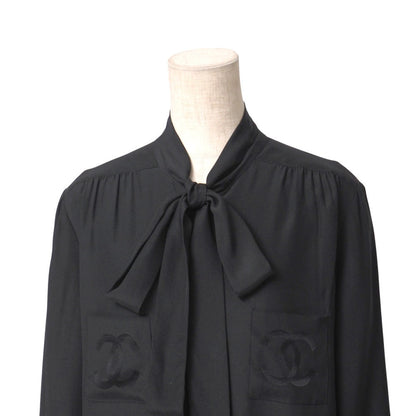 Chanel Blouse Silk Black D-Tk-9064 Women 42