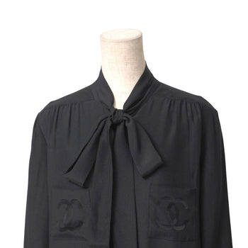 Chanel Blouse Silk Black D-Tk-9064 Women 42
